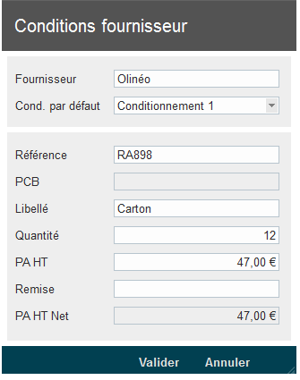 Fiche d'enregistrement de commande