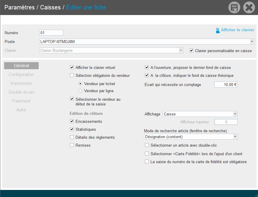 Paramétrer mon journal de caisse et rentrer mon fond de caisse